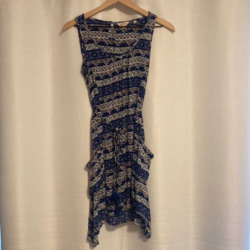 Fat Face blue mini dress, belted with pockets